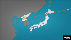 示意图: 朝鲜进行飞越日本上空的导弹试验