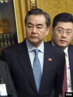 外长王毅和秦刚。(美国之音白桦拍摄)
