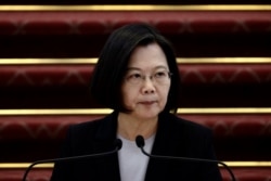 台湾总统蔡英文在台北总统府就防疫议题举行的记者会上讲话。(2020年1月22日)
