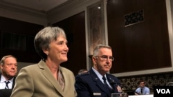 前美国空军部长威尔逊在参议院军委会听证会上支持海腾上将的清白(2019年7月30日)