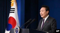 资料照:韩国总统尹锡悦在首尔发表新年讲话。(2023年1月1日)