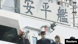 台湾总统蔡英文在高雄出席安平级巡防舰下水仪式。(2020年12月11日)