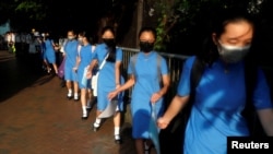 香港中学生组成人链促港府回应五大诉求。(2019年9月9日)