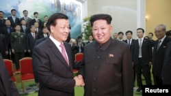 朝鲜领导人金正恩接见刘云山率领的中共代表团。(资料照)