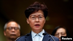 资料照:香港特首林郑月娥2019年7月22日在香港举行记者会。