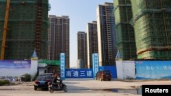 中国江苏省苏州太仓的一处恒大集团开发的住宅小区工地。(2021年9月23日)