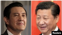 台湾总统马英九(左)和中国国家主席习近平(右)
