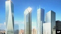 新的世贸中心设计图,一些建筑尚未动工