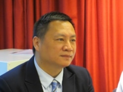 六四学运领袖王丹2019年5月20号出席台湾民主基金会举行的座谈会 (美国之音张永泰拍摄)
