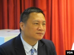 六四学运领袖王丹2019年5月20号出席台湾民主基金会举行的座谈会 (美国之音张永泰拍摄)