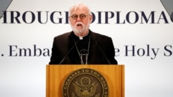 梵蒂冈外交部长保罗·加拉格尔(Paul Gallagher)大主教2020年9月30日在宗教自由会议上发言(路透社)