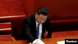 中国国家主席习近平在全国人大会议就港版国安法进行表决时按下赞成键。(2020年5月28日)