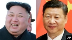 朝鲜领导人金正恩(左),中国领导人习近平