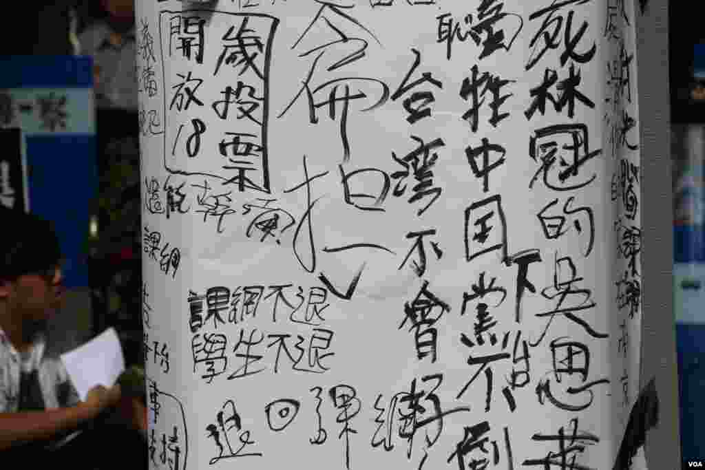 台湾民众星期天在台北的教育部门前示威游行,声援反对“黑箱课纲”的学生,要求教育部长下台。(2015年8月2日 杨明拍摄)