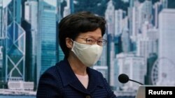 香港特首林郑月娥在记者会上。(2020年7月31日)