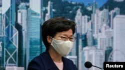 香港特首林郑月娥在记者会上。(2020年7月31日)