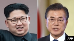 左图:2016年5月10日的朝鲜领导人金正恩。右图:2017年8月17日拍摄的韩国总统文在寅。