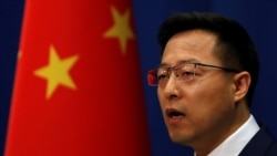 中国外交部发言人赵立坚在例行记者会上。(2020年4月8日)