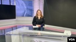 资料照片:美国之音俄语组记者科西娜·图尔科娃在美国之音演播室参加节目。
