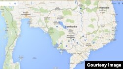 资料照片:谷歌地图显示的柬埔寨。