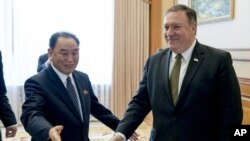 美国国务卿蓬佩奥2018年7月7日在平壤会见朝鲜高级官员金英哲(美联社)