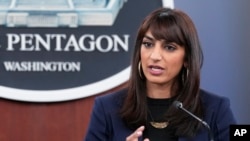 资料照:美国国防部副发言人辛格(Sabrina Singh) (美联社)