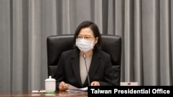 蔡英文总统在台北的总统府召开国安高层会议。(2022年1月28日)