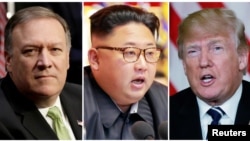 美国中情局长蓬佩奥(左),朝鲜领导人金正恩(中),美国总统川普(右)