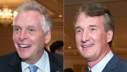 2021年弗吉尼亚州长选举中的民主党候选人麦考利夫(左)与共和党籍对手杨金。