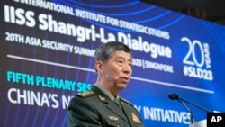 中国国防部长李尚福2023年6月4日在新加坡出席香格里拉安全论坛。(美联社)