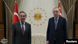 中国外长王毅在安卡拉与土耳其总统埃尔多安举行会晤。(2021年3月25日)
