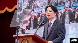 台湾总统赖清德星期三(2024年6月19日)在就任一个月新闻发布会上发言。(台湾总统府照片)