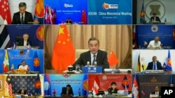 中国外交部长王毅在与东盟外长的在线会议上发言(2020年9月9日)。