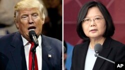 美国总统当选人川普(左)与台湾总统蔡英文