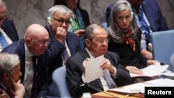 俄罗斯外交部长谢尔盖·拉夫罗夫(Sergey Lavrov)2023年4月24日)以安理会轮值主席身份为主持会议。(路透社)