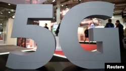 德国汉诺威贸易博览会上的5G标识。(2019年3月31日)