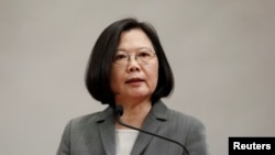 台湾总统蔡英文在记者会上 (资料照片)