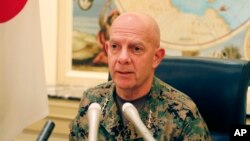 Gen. David Berger, the new U.S. Marines commandant, speaks during a press conference in Tokyo, Aug. 21, 2019.
