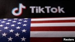 资料照片:美国国旗和TikTok的标志。