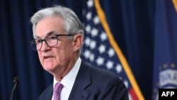 美联储主席鲍威尔在华盛顿记者会上宣布维持利率不变。(2023年6月14日)