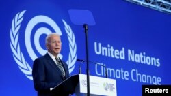 2021年11月1日,美国总统拜登在英国苏格兰格拉斯哥举行的联合国气候变化大会(COP26)上发表讲话。(路透社照片)