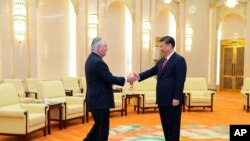 中国领导人习近平和美国国务卿蒂勒森在北京人民大会堂会晤(2017年3月19日)。