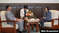 台湾总统蔡英文2019年11月20日在总统府会见访台的太平洋岛国图瓦卢外长柯飞。(照片来源:台湾总统府网站)