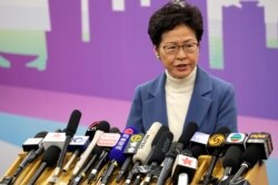 2019年12月16日,香港特首林郑月娥在北京的一个记者会上。