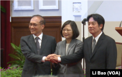 台湾总统蔡英文2017年9月5日宣布行政院长换人,由林全(左)换成赖清德(右,美国之音黎堡拍摄)