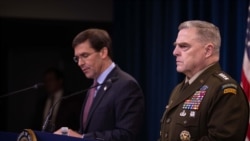 国防部长埃斯珀(Mark Esper)和美军参谋长联席会议主席米利(Mark Milley)2019年12月20日一起见记者(美国国防部照片)