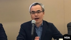 台湾媒体观察教育基金会董事长罗世宏2019年10月16日参加全球台湾研究中心座谈会(美国之音锺辰芳拍摄)