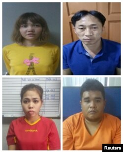 金正男被杀事件中被捕的嫌疑人:越南的Doan Thi Huong(左上),朝鲜的李钟哲(右上),印尼的茜蒂·艾莎(Siti Aisyah,左下),马来西亚的Muhammad Farid Bin Jallaludin(右下)(马来西亚警方2月19日提供)