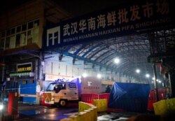 资料照片:湖北省武汉市卫生应急队的消毒车辆驶离已被关闭的武汉华南海鲜批发市场。(2020年1月11日)