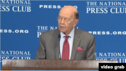 美国商务部长罗斯2018年5月14日在华盛顿国家新闻俱乐部(National Press Club)就美国贸易政策发表讲话。(视频截图)